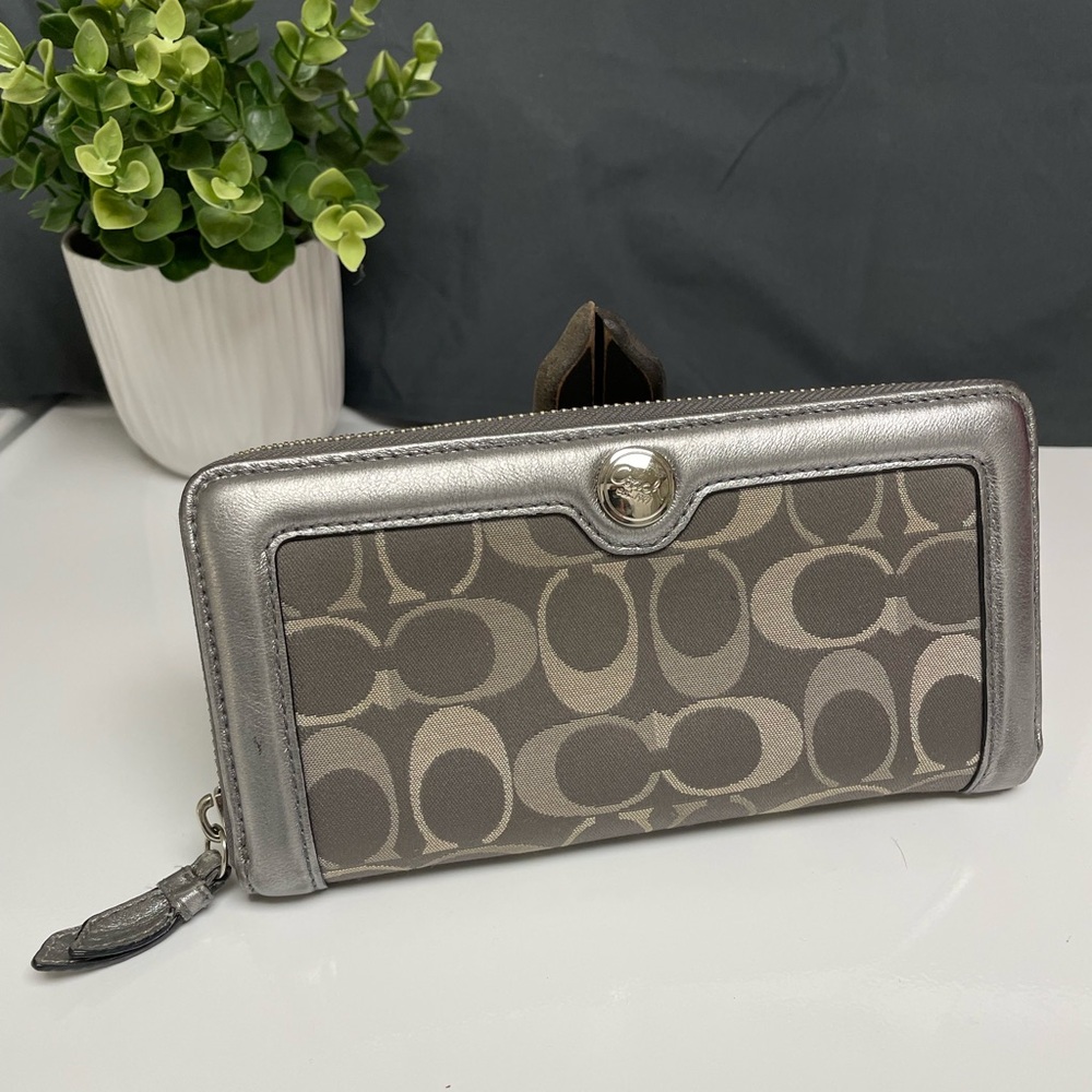 Coach Gray and Silver Wallet with Signature Monogram